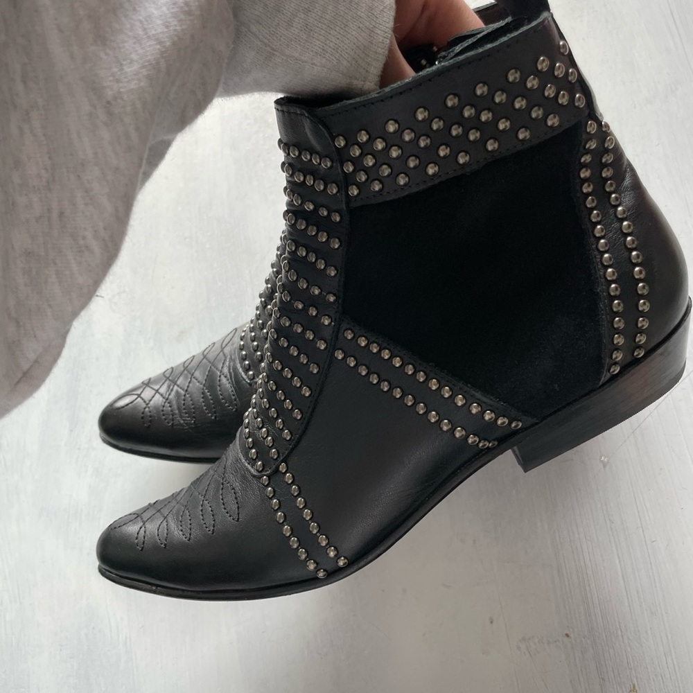 Anine Bing Charlie Studded Ankle Booties Black Leather - Picture 6 of 12